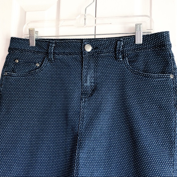 Earl Jean Blue Denim Polka Dot Print Mini Skirt Size 10 - Picture 2 of 16